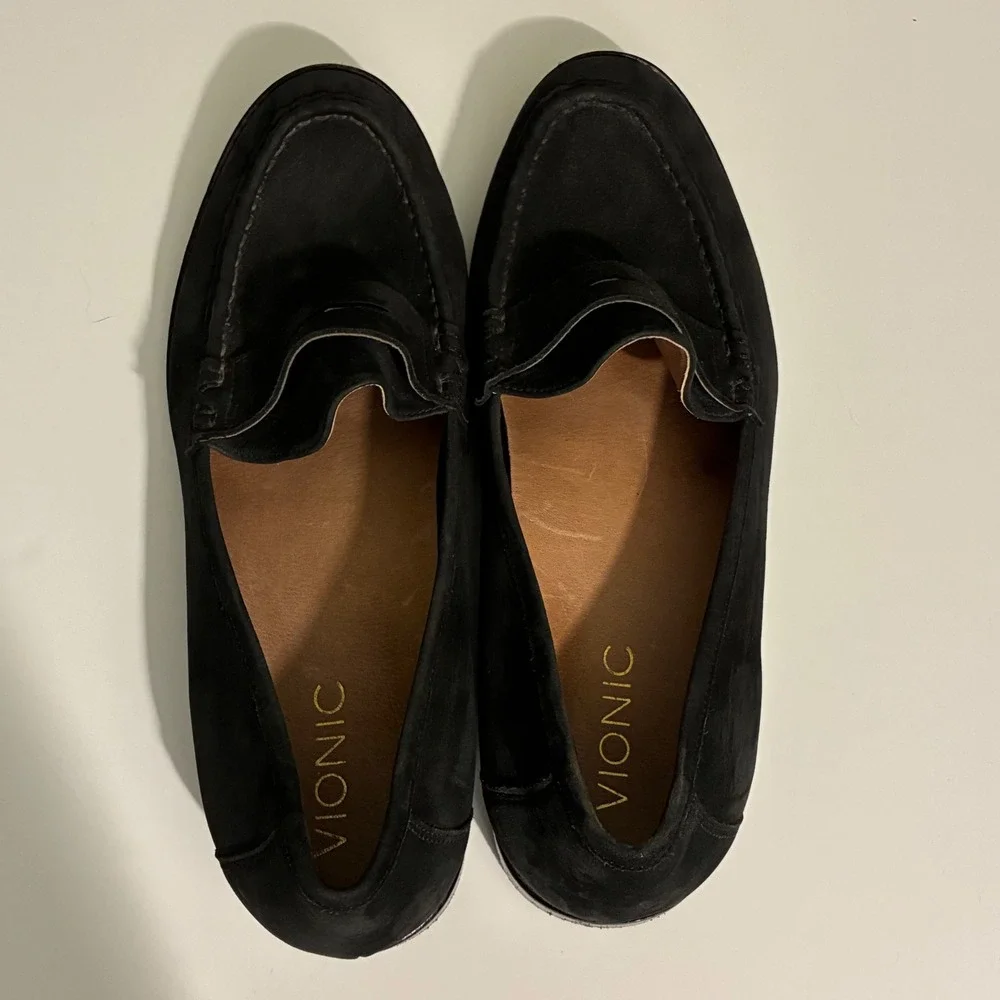 Vionic Womens 8.5 Waverly Black Nubuck Leather Penny Loafers Slip On Shoes